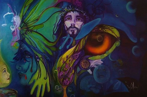 Colorful Surrealist Painting of Jesus, a Fairy, and a Dolphin in Naples, FL Colorful Surrealist Painting of Jesus, a Fairy, and a Dolphin in Naples, FL